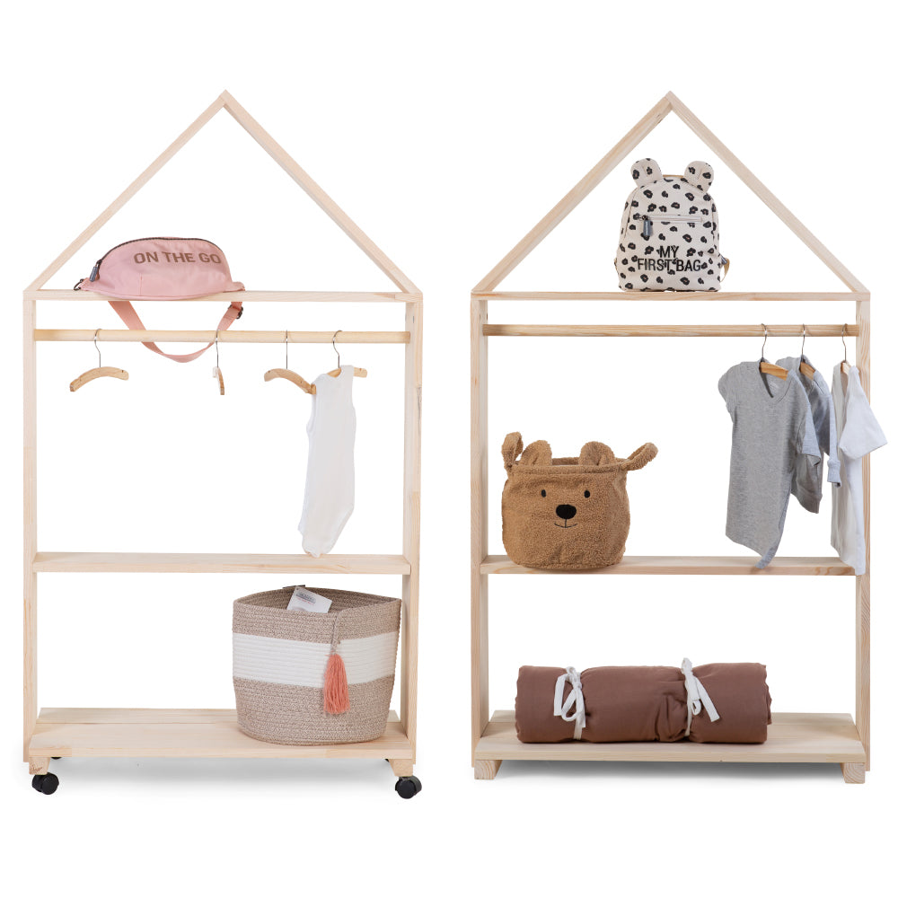 Mobilier decorativ casuta cu roti Childhome 80x135 cm, Lemn Natural
