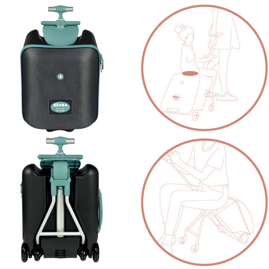 Troler Beaba Luggage Eazy Green Blue - Bagaj de Cabină cu Scaun pentru Copii