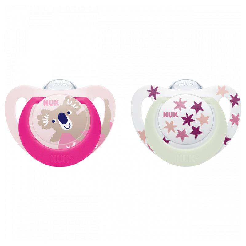 Suzeta Nuk Star Day Night Silicon 6-18 luni M2 Roz, Set 2 Bucati
