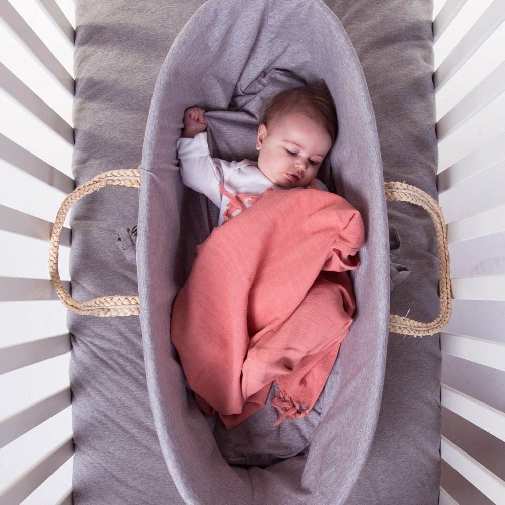 Coș Bebe Childhome Moise din Coji de Porumb cu Saltea Husă Jerse Gri