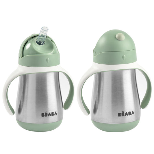 Cana cu pai din inox Beaba 250 ml Sage Green