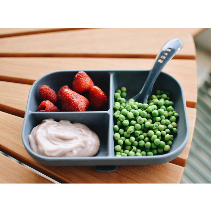 Farfurie compartimentata din silicon cu ventuza Beaba Mineral Grey