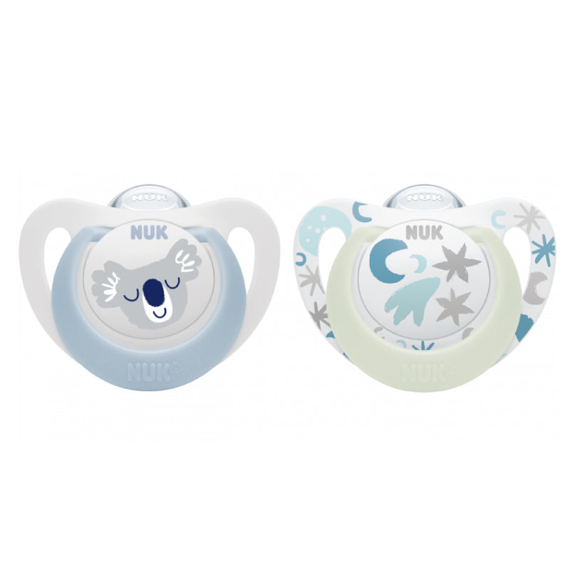 Suzeta Nuk Star Day Night Silicon 0-6 luni M1 Bleu, Set 2 Bucati