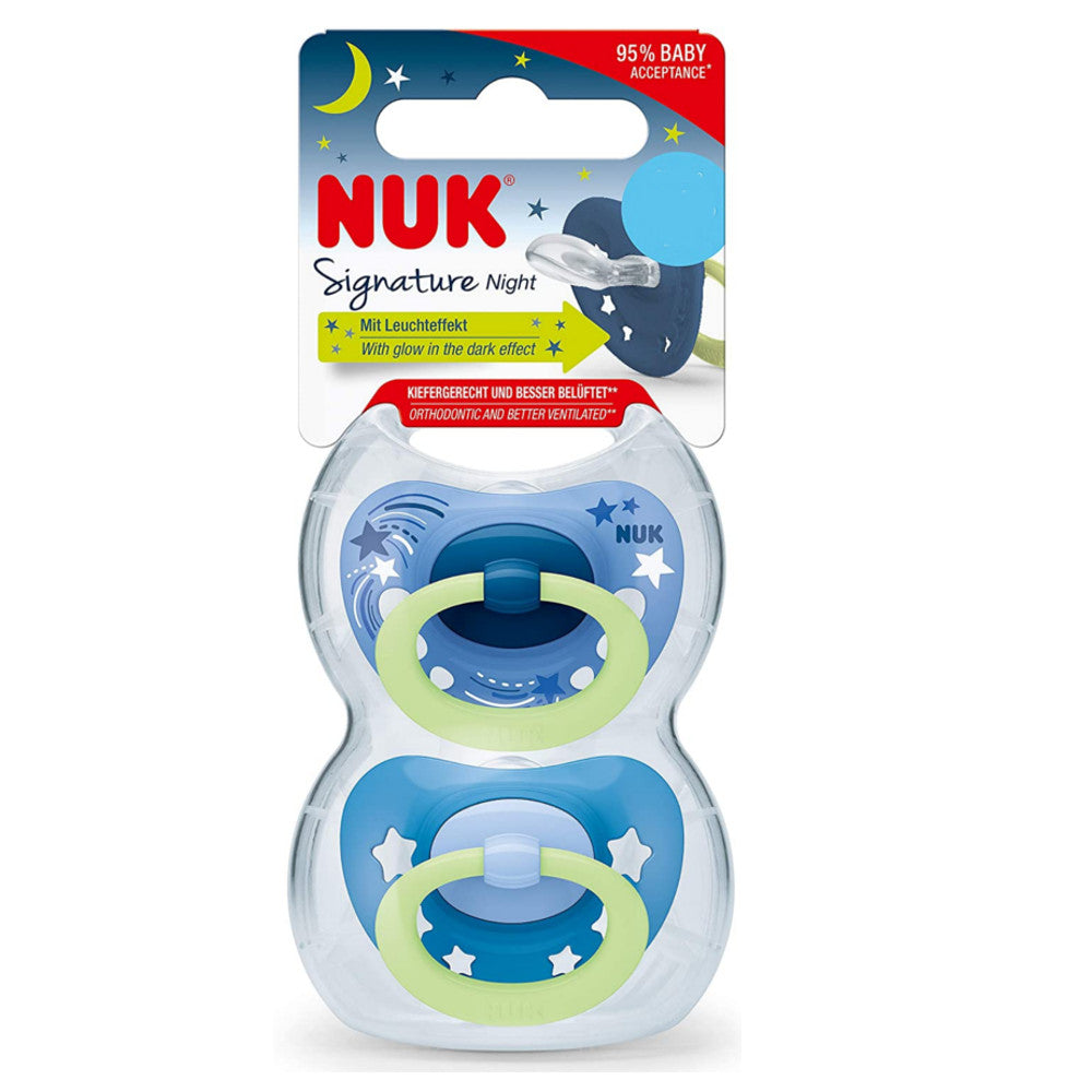 Suzeta Nuk Signature Night Silicon M3 Albastru 18-36 luni Set 2 Bucati