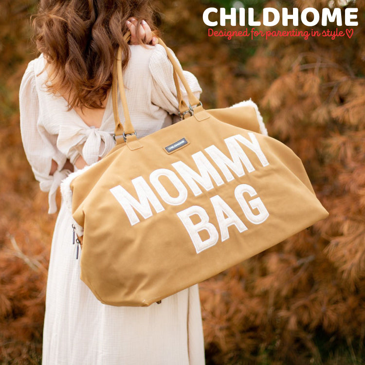Geanta de infasat Childhome Mommy Bag, aspect piele intoarsa Bej