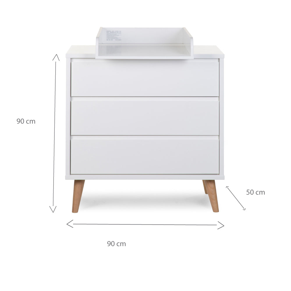 Comoda Childhome Retro Rio 90x50x90 cm cu masa de infasat, MDF Alb