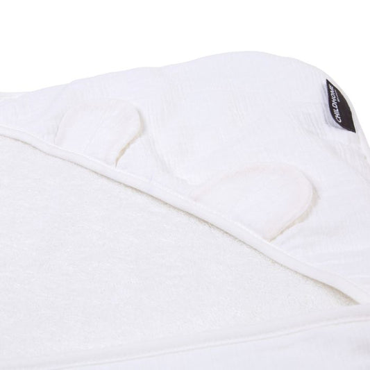 Prosop cu gluga si manusa de baie Childhome 80x80 cm, Muselina Terry Teddy