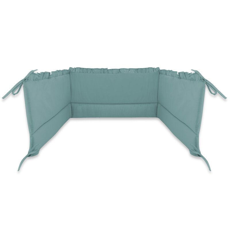 Aparatoare pentru patut, MimiNu, Cu volanase, Din bumbac certificat Oeko Tex Standard 100, 180x30 cm, Cu panglici, Colectia Royal, Nepal Green