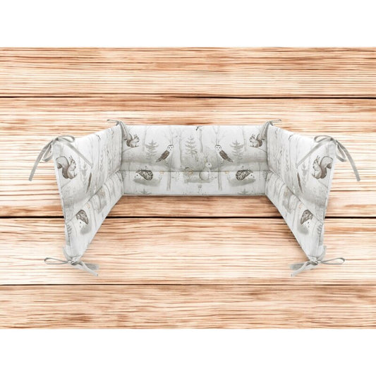 Aparatoare pentru patut, MimiNu, Din bumbac certificat Oeko Tex Standard 100, 180x30 cm, Cu panglici, Design, Woodland