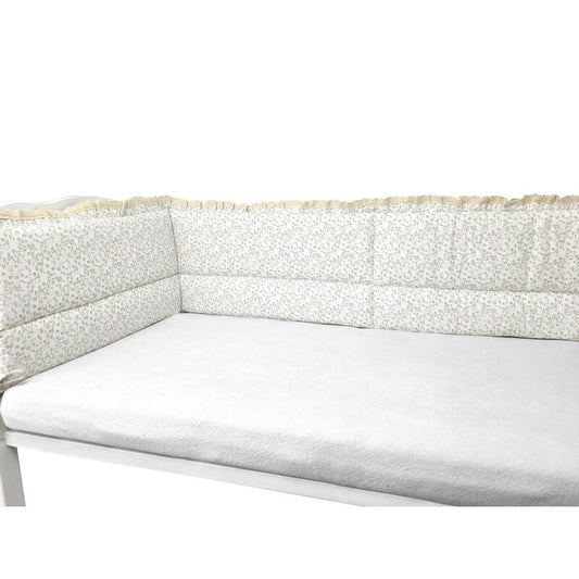 Aparatoare pentru patut, MimiNu, Premium, Cu volanase si dantela, Din bumbac certificat Oeko Tex Standard 100, 180x30 cm, Cu panglici, Meadow