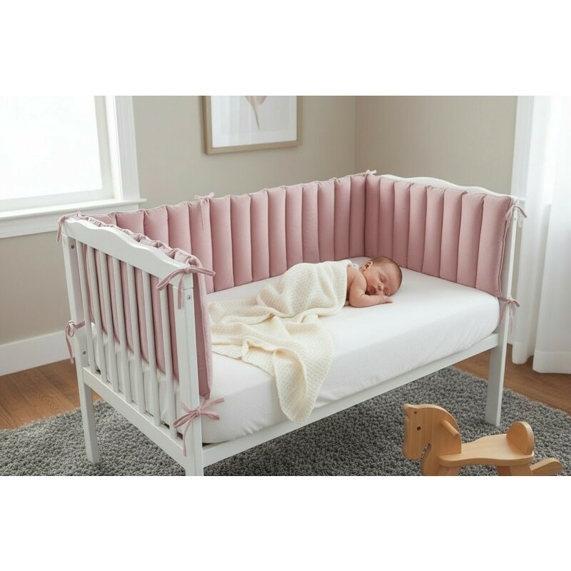 Aparatoare pentru patut, MimiNu, Tip panou, Pentru patut, Lungime 180 cm, Din catifea, Raspberry