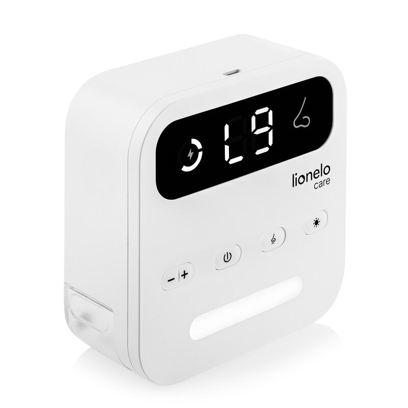 Aspirator nazal electric, Lionelo, Babyair Flow, Multifunctional, 9 trepte de aspirare, Functionare wireless pana la 2.5 h, Silentios, Functie de lampa, 3 varfuri din silicon, Perie de curatare inclusa, Cablu de incarcare USB-C, Alb