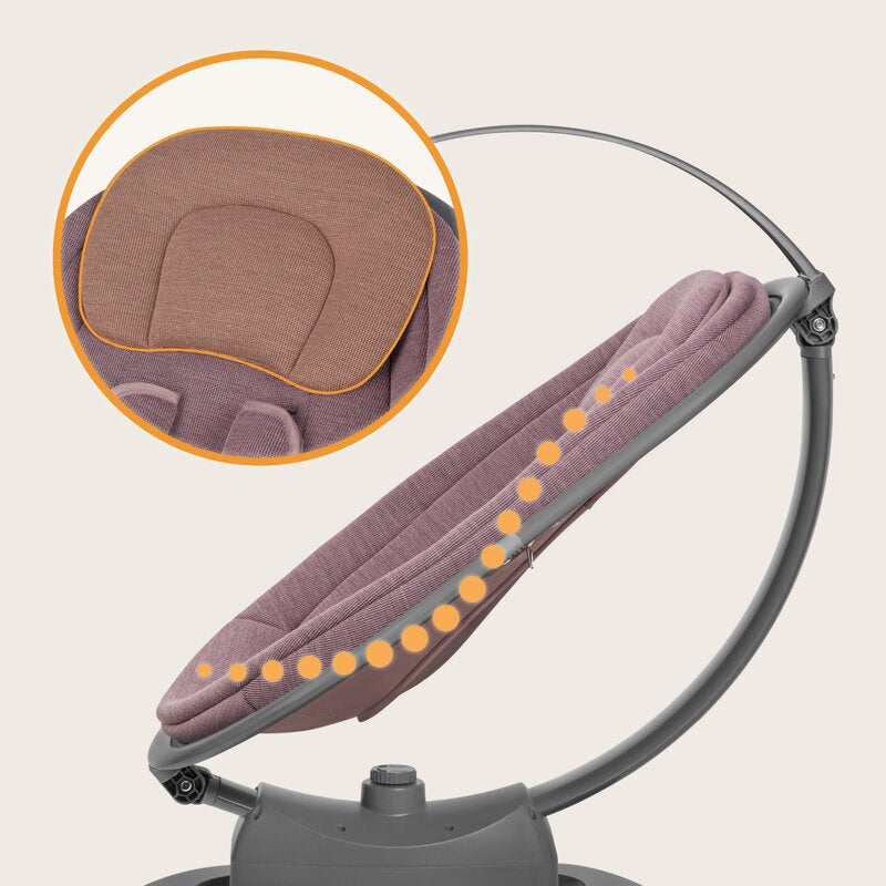 Balansoar si sezlong, Lionelo, Blossom, 5 melodii, 5 moduri de balansare, Cu jucarii, Husa respirabila, 60% bambus, Cu telecomanda, Reglare pozitie scaun pentru somn, Pana la 9 kg, Mov