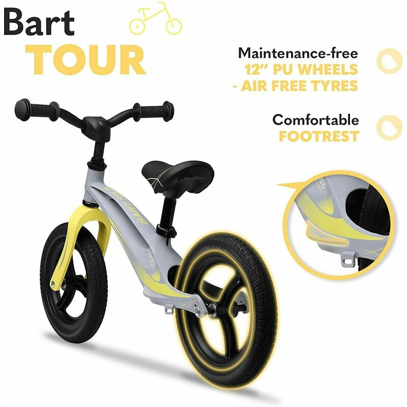 Bicicleta fara pedale, Lionelo, Bart Tour, Usoara, Cu cadru din magneziu, Cu ghidon si sa reglabile, Greutate 3.8 Kg, 12 inch, Conform cu standardul european de securitate EN71, Grey Stone