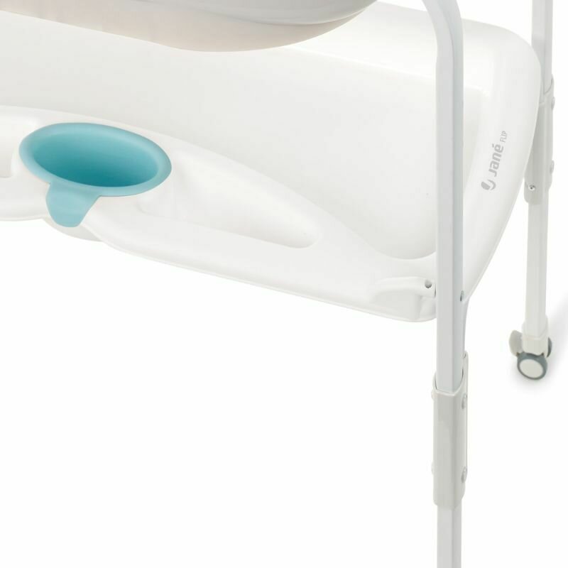 Cadita de baie cu suport, Jane, Flip Cu 2 pozitii anatomice, Cu masuta de infasat, Cu tavita si compartimente pentru accesorii, Conform cu standardele europene EN 17072:2018EN 12221:2008+A1:2013, Iris
