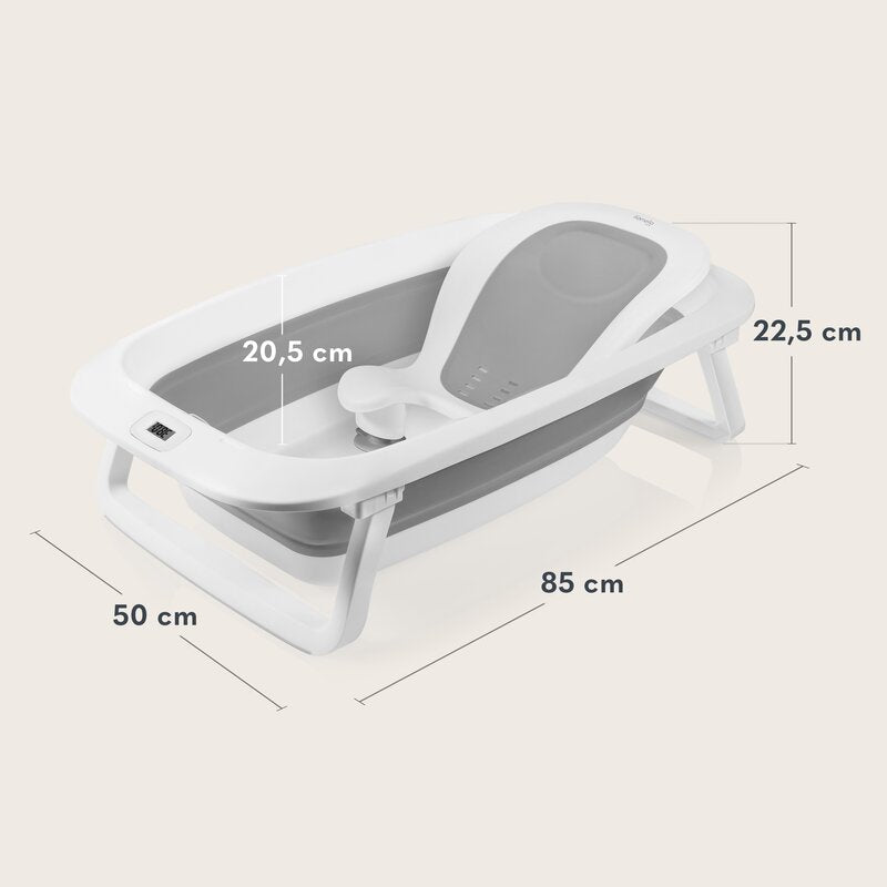 Cadita pliabila, Lionelo, Bubble, Suport anatomic si dop incluse, Cu termometru, Capacitate 50 l, 85 x 50 cm, Gri