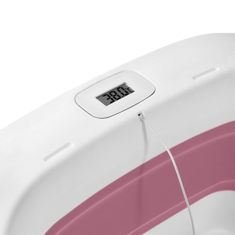 Cadita pliabila, Lionelo, Bubble, Suport anatomic si dop incluse, Cu termometru, Capacitate 50 l, 85 x 50 cm, Roz