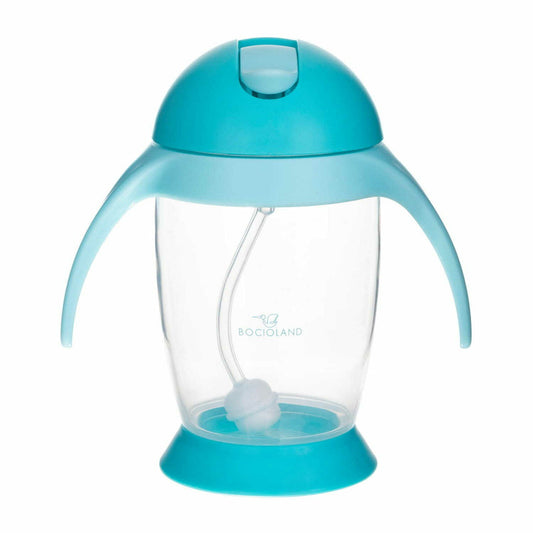Cana de apa, Bocioland, Cu pai si manere, 300 ml, 6 luni+, Blue