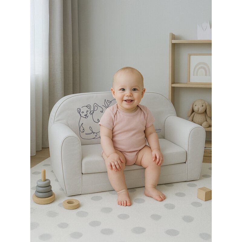 Canapea extensibila, New Baby, Din spuma, Husa din bumbac certificat Oeko-Tex Standard 100, 42x78x35 cm, 9 luni-5 ani, Lion