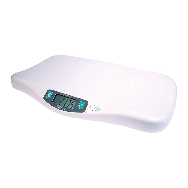 Cantar pentru bebelusi, BBluv, Kilo, Digital, Foarte precis, Unitati de masura kg, lb, oz, Pana la 20 kg, Cu functie de precizie cand se misca bebe, Ecran LCD, WHite