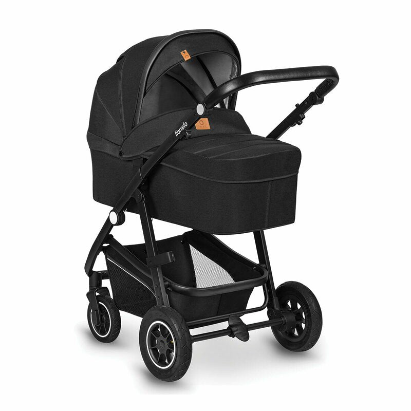 Carucior 3 in 1, Lionelo, Bianka, Transformabil, Cadru aluminiu, Cu landou si salteluta moale, Cu scoica auto, Cu multiple accesorii, Sustine 22 kg, 0 luni+, EN1466:2014+AC:2015, EN1888, Negru