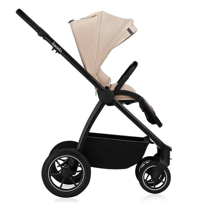 Carucior 3 in 1, Lionelo, Meril, Cu landou de dimensiune XL, Reversibil, Cu scoica auto testata ADAC, Cu accesorii, Pana la 22 kg, Conform cu EN1888-1 EN1888-2, EN1466, Bej