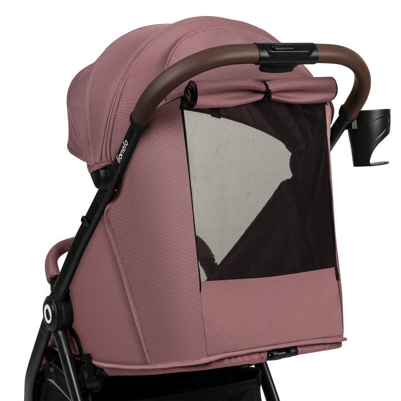 Carucior sport, Lionelo, Ingrid, Capotina impermeabila cu filtru UPF50+, Pana la 22 Kg, Spatar reglabil in 3 pozitii, Include suport pahar si plasa de tantari, Sistem pentru pliere automata, 6 luni+, Roz