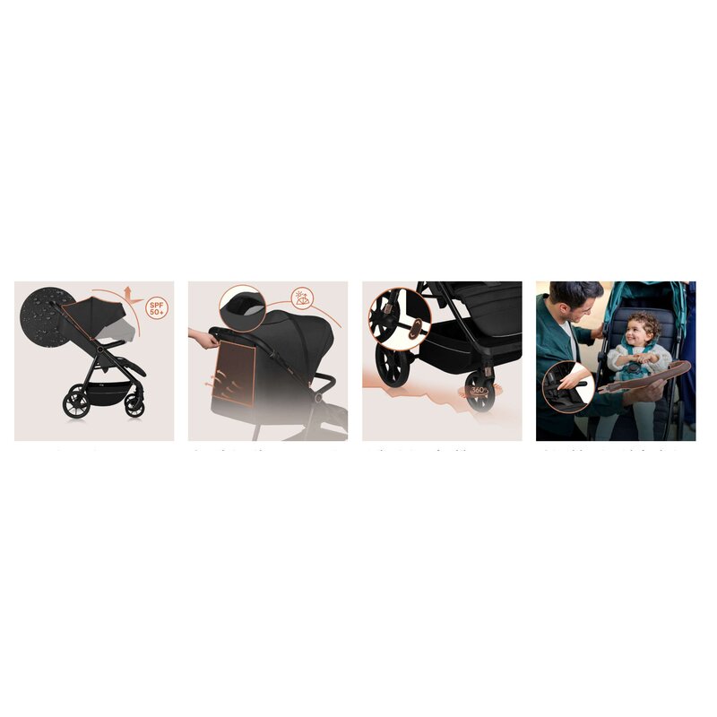 Carucior Sport Lionelo Mira Maner Reglabil 5 Pozitii Pana la 22 kg Gri