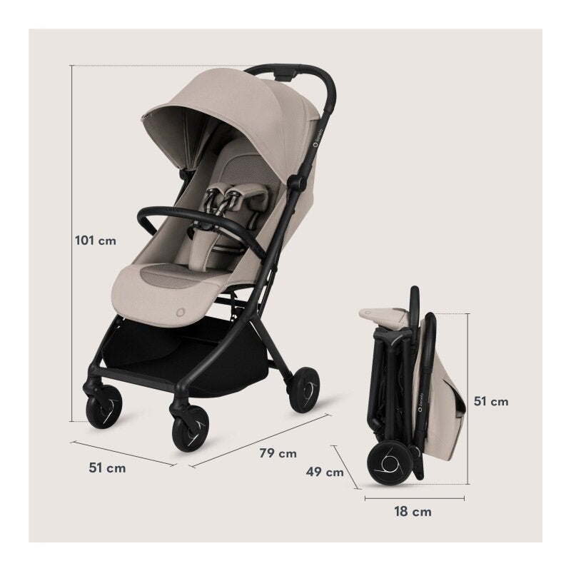Carucior sport, Lionelo, Sia, 5.9 kg, Ultracompact, Pliere rapida cu o mana, Copertina UPF50+, Plasa de tantari si suport pentru biberon incluse, 6-48 luni, Sustine 22 kg, Bej Taupe