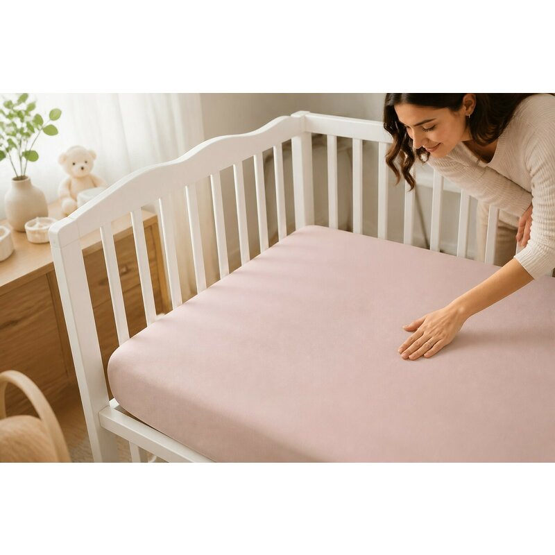 Cearceaf cu elastic, MimiNu, Jerse, Pentru patut 140X70 cm, Material certificat Oeko Tex Standard 100, Powder Pink
