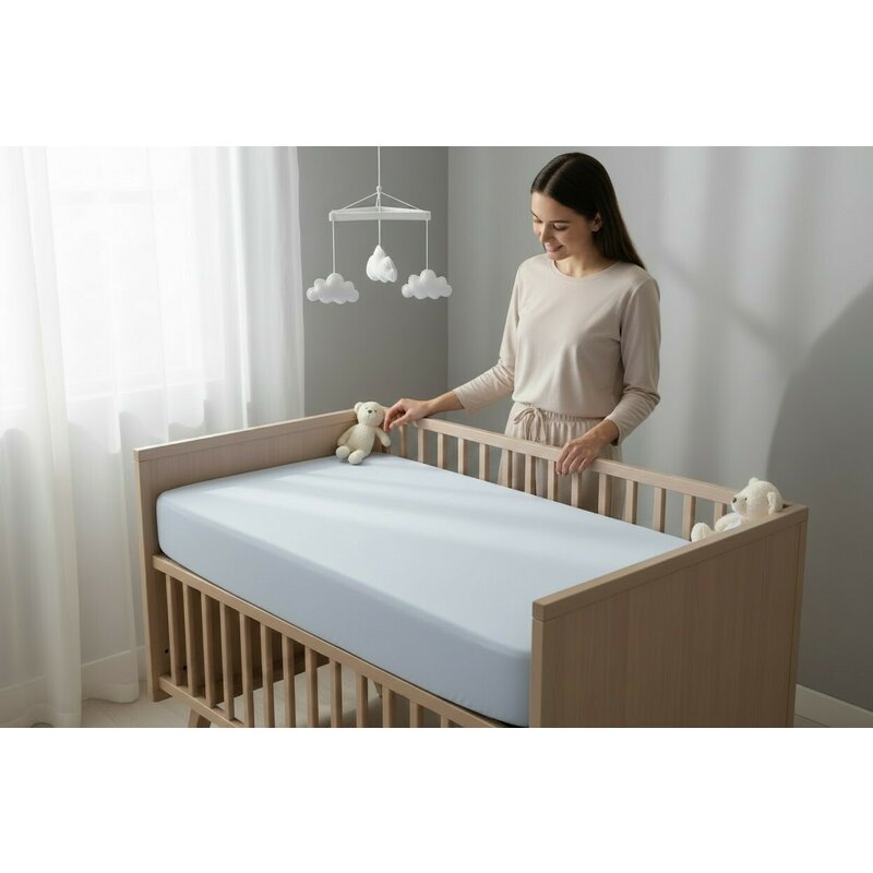 Cearceaf cu elastic, MimiNu, Pentru pat 160x80 cm, Din bumbac certificat Oeko Tex Standard 100, Colectia Royal, Blue