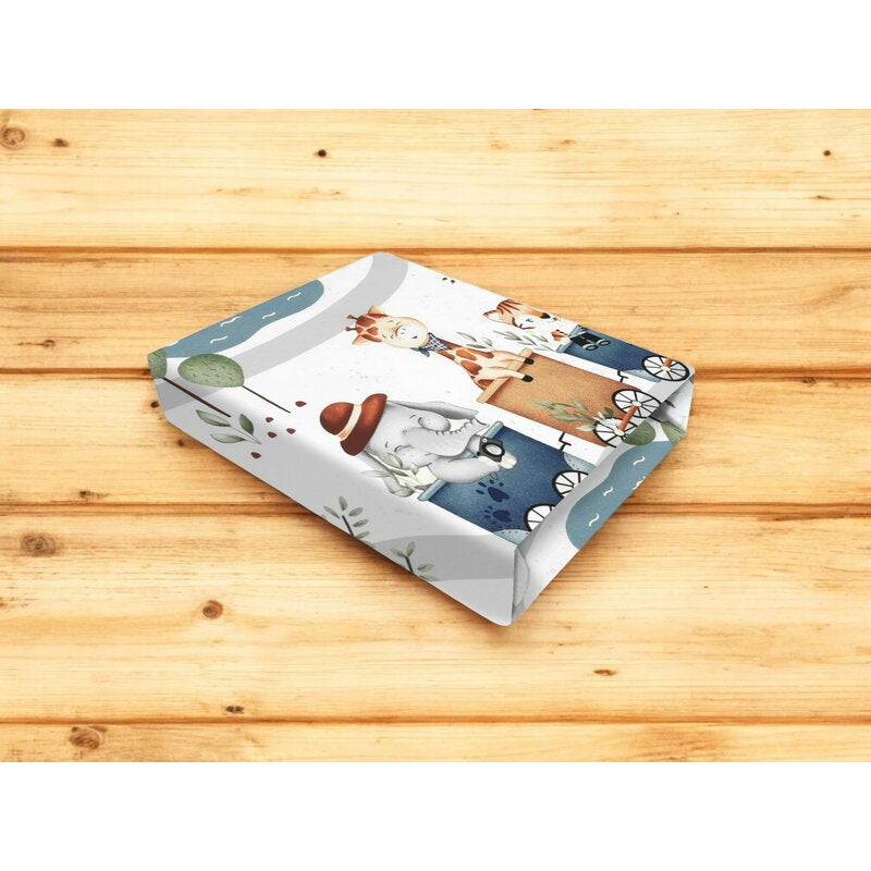 Cearceaf cu elastic, MimiNu, Pentru pat 160x80 cm, Din bumbac certificat Oeko Tex Standard 100, Design, Zoo in train
