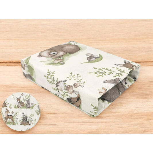 Cearceaf cu elastic, MimiNu, Pentru patut 120X60 cm, Din bumbac certificat Oeko Tex Standard 100, Design, Calm Forest Natural