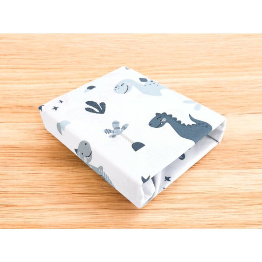 Cearceaf cu elastic, MimiNu, Pentru patut 120X60 cm, Din bumbac certificat Oeko Tex Standard 100, Dino Granat