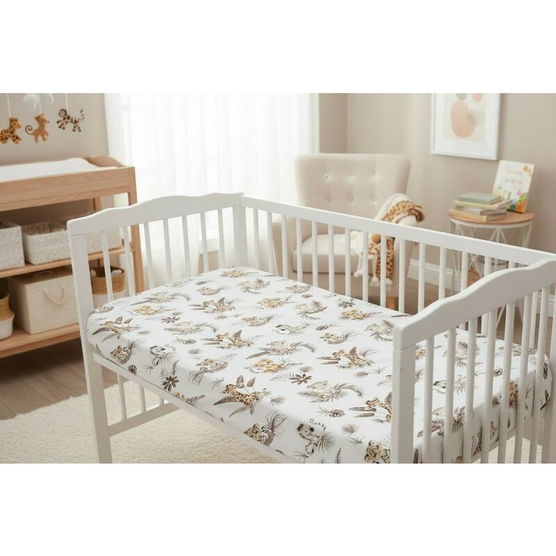 Cearceaf cu elastic, MimiNu, Pentru patut 140X70 cm, Din bumbac certificat Oeko Tex Standard 100, Savanna