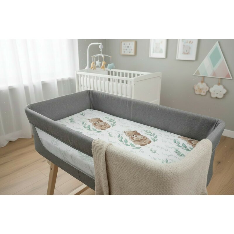 Cearceaf cu elastic, MimiNu, Pentru patut co-sleeper, Aurora, Dimensiune 76 x 43 cm, Din bumbac certificat Oeko Tex Standard 100, Lulu Natural