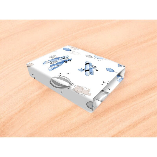 Cearceaf cu elastic, MimiNu, Pentru patut co-sleeper, Leonie, Dimensiune 83 x 50 cm, Din bumbac certificat Oeko Tex Standard 100, Blue Plane