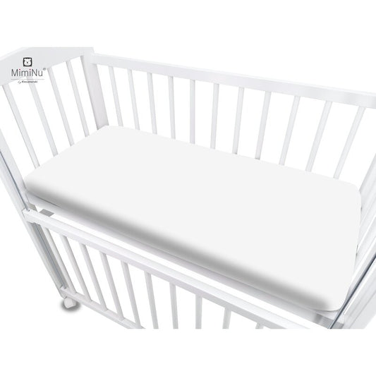Cearceaf cu elastic, MimiNu, Pentru patut co-sleeper, Timon, Din bumbac jersey, Dimensiune 87 x 51 cm, Material certificat Oeko Tex Standard 100, White