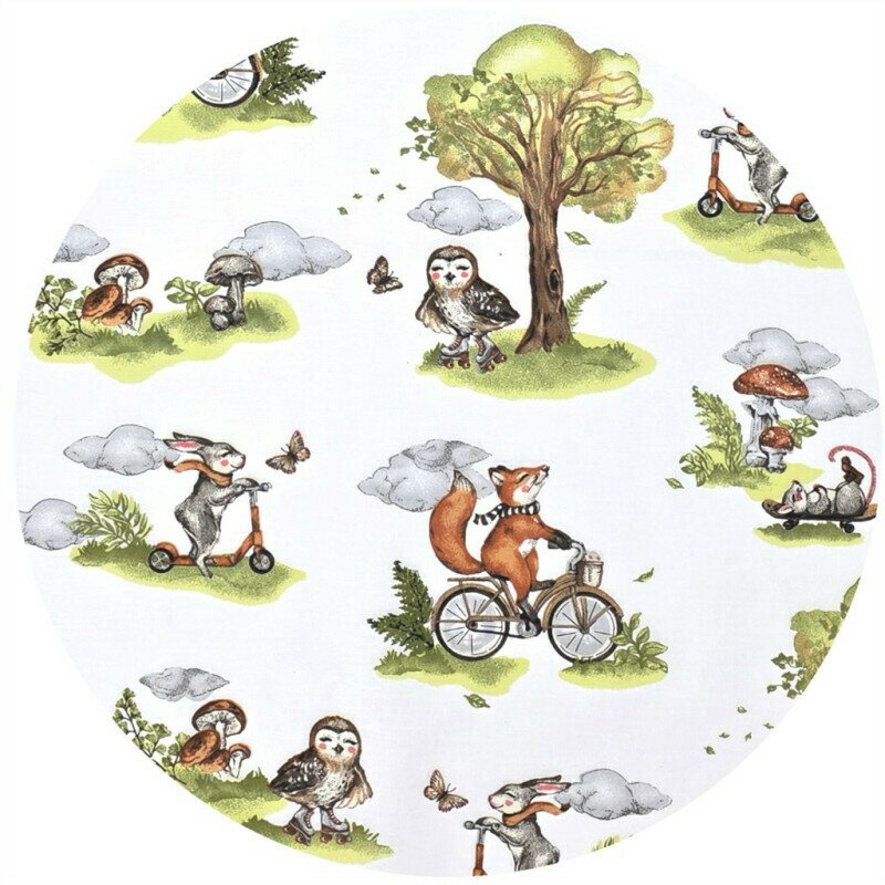 Cearceaf cu elastic, Qmini, Pentru patut 120X60 cm, Din bumbac certificat Oeko Tex Stard 100, Fox on bikes Natural