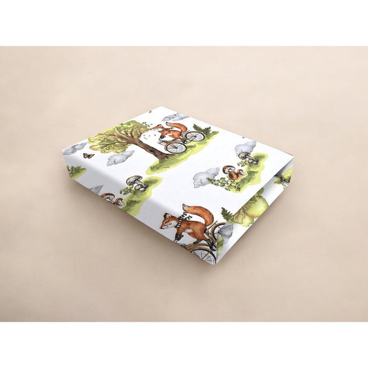 Cearceaf cu elastic, Qmini, Pentru patut co-sleeper, Leonie, Dimensiune 83 x 50 cm, Din bumbac certificat Oeko Tex Standard 100, Fox on bikes Natural