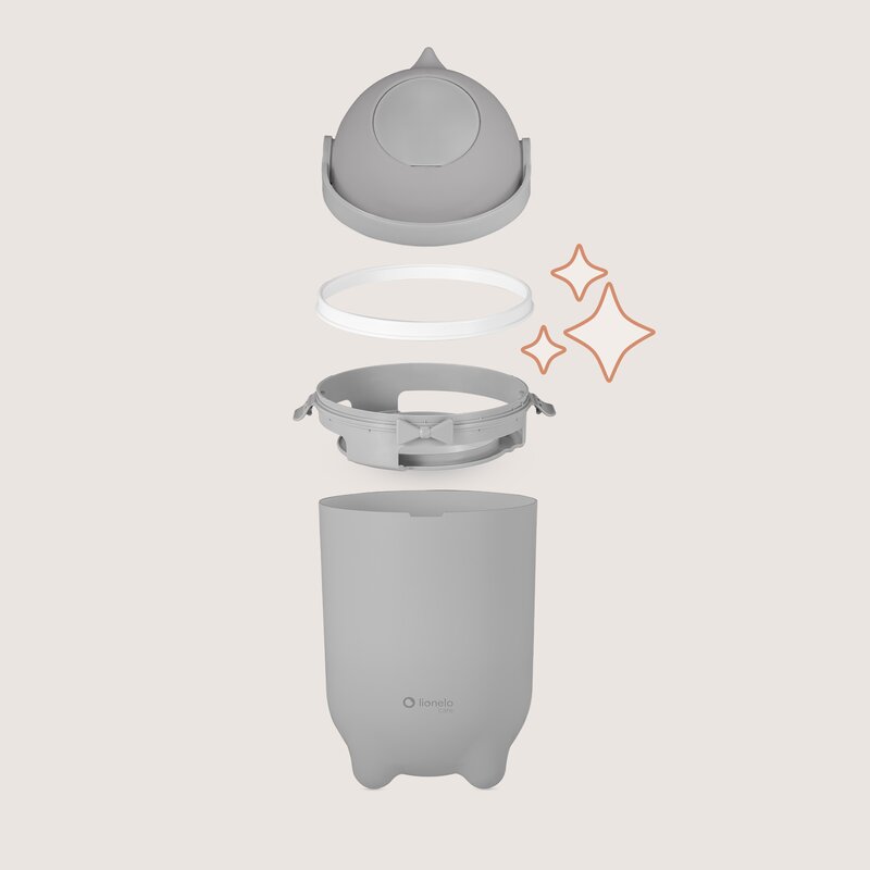 Coș pentru Scutece Lionelo Pure Bin 10L | Sistem Etanș Anti-Miros | Operare cu O Mână | Saci Universali