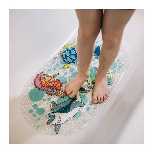 Covoras de baie, FreeON, Antialunecare, Cu ventuze, 69x39 cm, Oval, Ocean