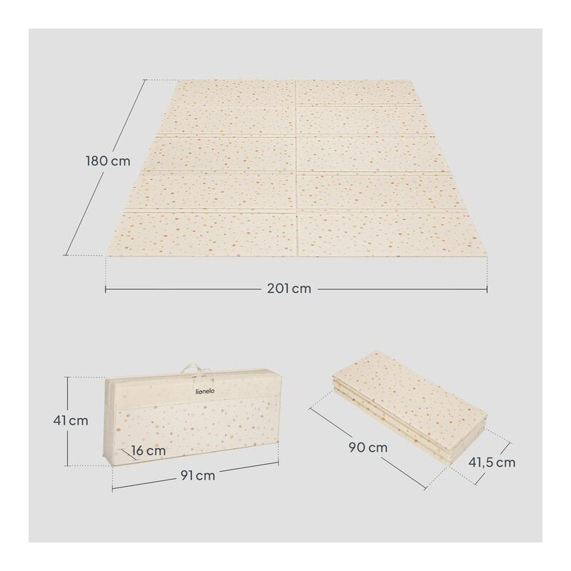 Covoras educativ, Lionelo, Zora, Din spuma XPE non-toxica, Cu doua fete, Suprafata antiderapanta, Dimensiune mare, 180x200 cm, Grosime 1.5 cm, Pliabil, Include geanta pentru transport, Bej
