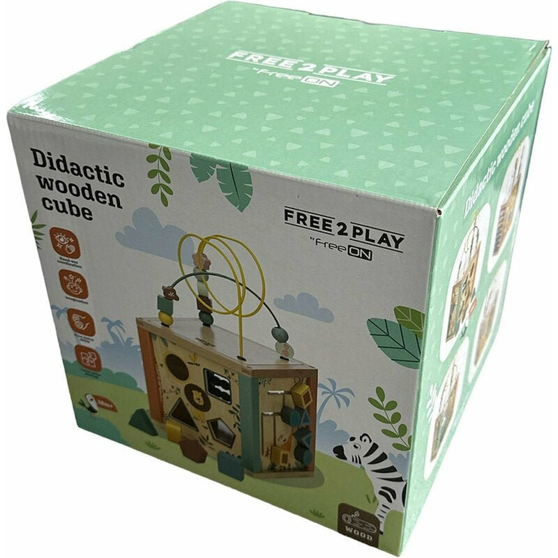 Cub mare de activitati, Free2Play, Safari, Pentru copii, Din lemn, Cu sortator de forme, Abac si alte activitati, Conform cu standardele europene EN71-1;2018, EN71-2:2020, EN71-3:2021