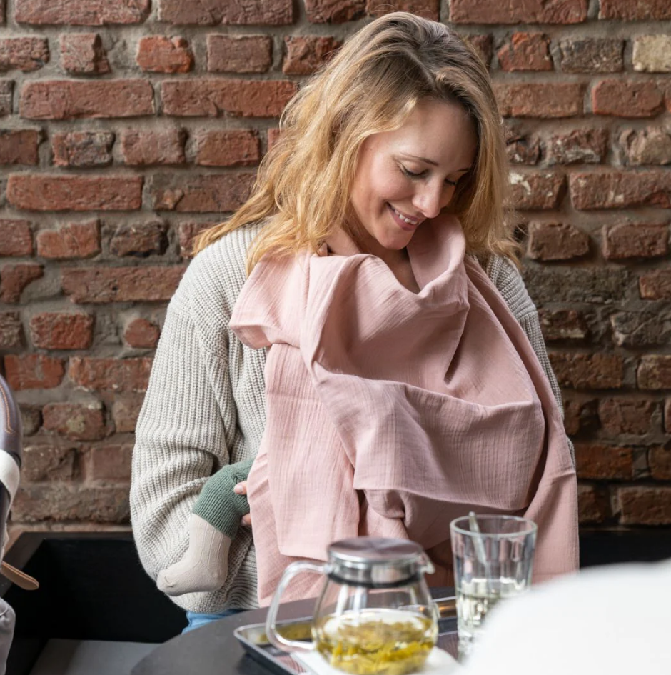 Doomoo - Esarfa pentru alaptat multifunctionala din bumbac organic Mom’n Play Pink