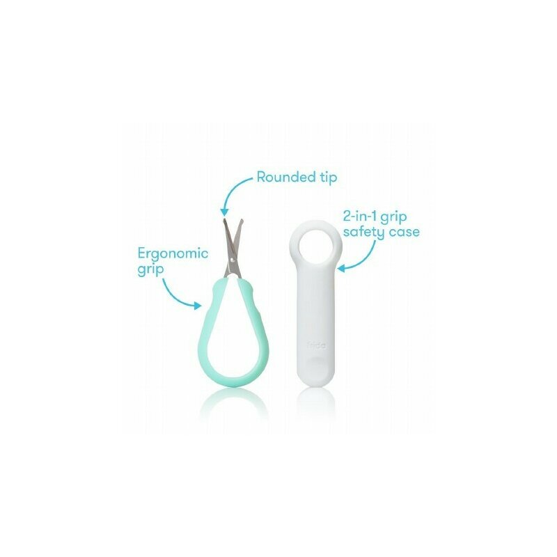 Foarfecuta pentru unghii , Fridababy, Easy Grip, Ergonomica, Cu varf rotunjit, Maner antialunecare, Cu husa de protectie, 0 luni+, Otel inoxidabil, Fara BPA, Verde/Turquoise