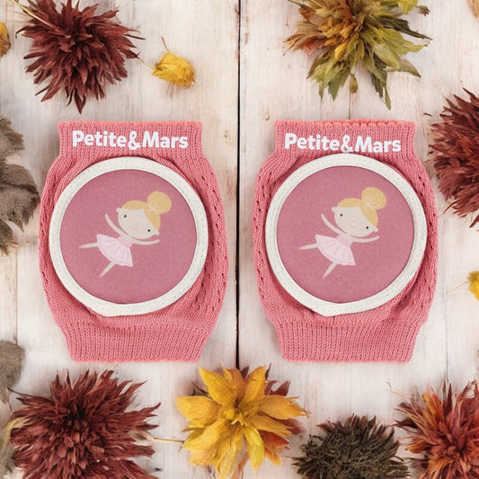 Genunchiere cu pernute, Petite&Mars, Cu elastic, Material respirabil, Stratul antiderapant, 13x10 cm, 6 luni+, Roz