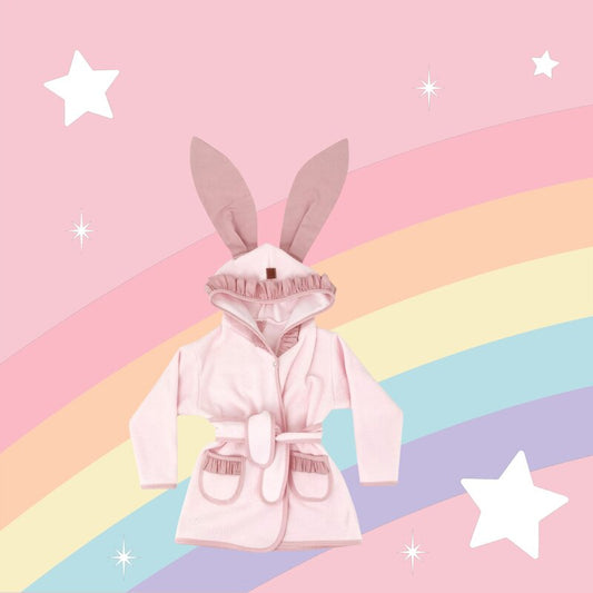 Halat de baie, MimiNu, Cu urechi, 6 - 24 luni Moale, Cu volanase, Cu buzunare, Cu cordon, Din bumbac si thermo fleece, Materiale certificate Oeko Tex Standard 100, Colectia Royal, Powder Pink