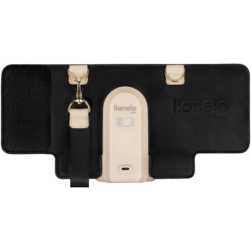 Incalzitor biberoane, Lionelo, ThermUp Go Evo, Portabil, Cu 5 niveluri de incalzire, Cu buton Safety Control, Mentinere caldura pana la 9h, Incarcare USB, Negru Auriu