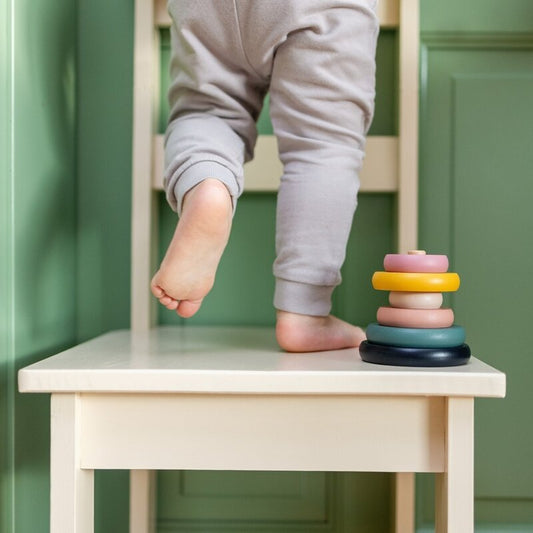 Jucarie de stivuire, Petite&Mars, Turn Orbit Wood of Mars, 10 cm, 36 luni+, Multicolor